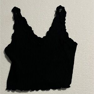 Black Ribbed V-Neck Crop Tank Top - Women